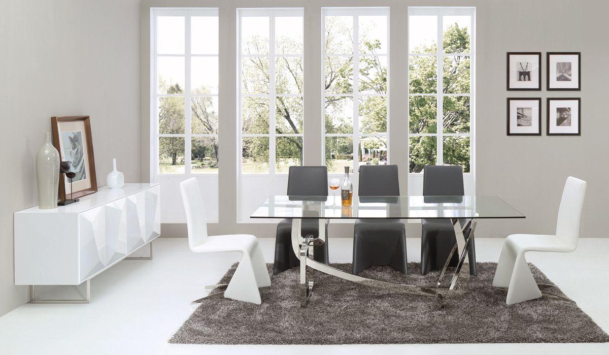 Contemporary, Modern Dining Room Set Adelaide Nisse Vanguard VGVCT1301S-8pcs in White, Silver Leatherette