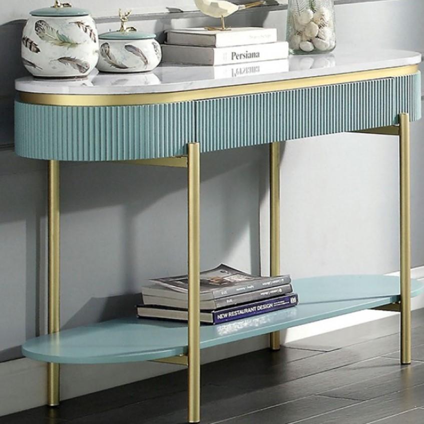 

    
Furniture of America Koblenz Console Table CM4412GR-S-C Console Table White/Teal CM4412GR-S-C
