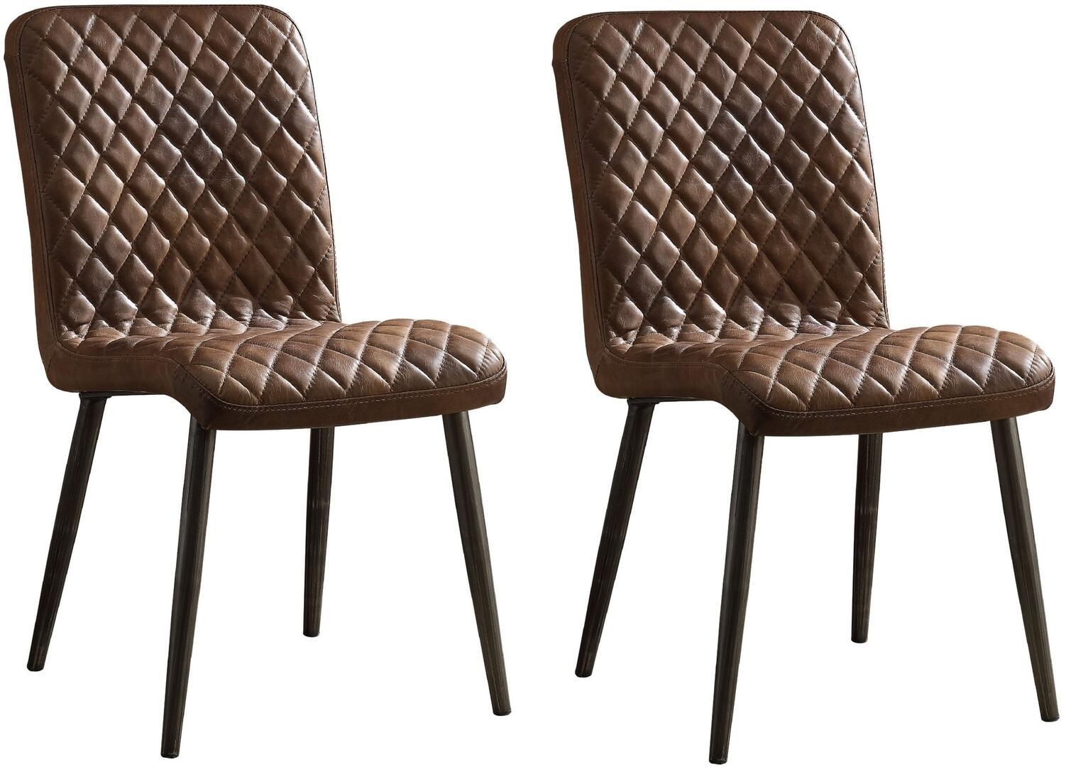 Modern Side Chair Set Millerton 70423-2pcs in Chocolate Top grain leather