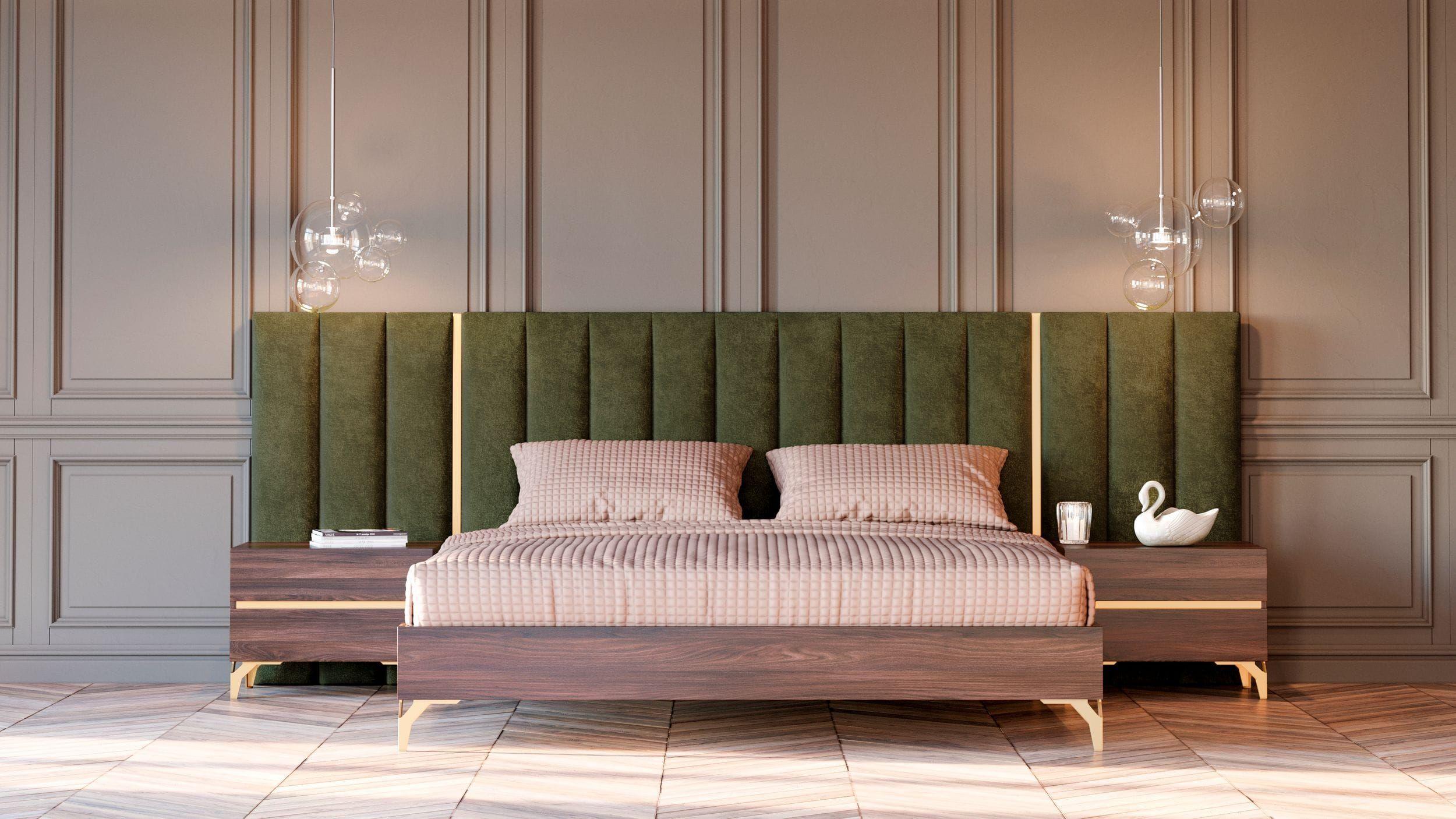 

    
Green Velvet & Walnut King Size Panel Bed + 2 Nightstands by VIG Nova Domus Calabria
