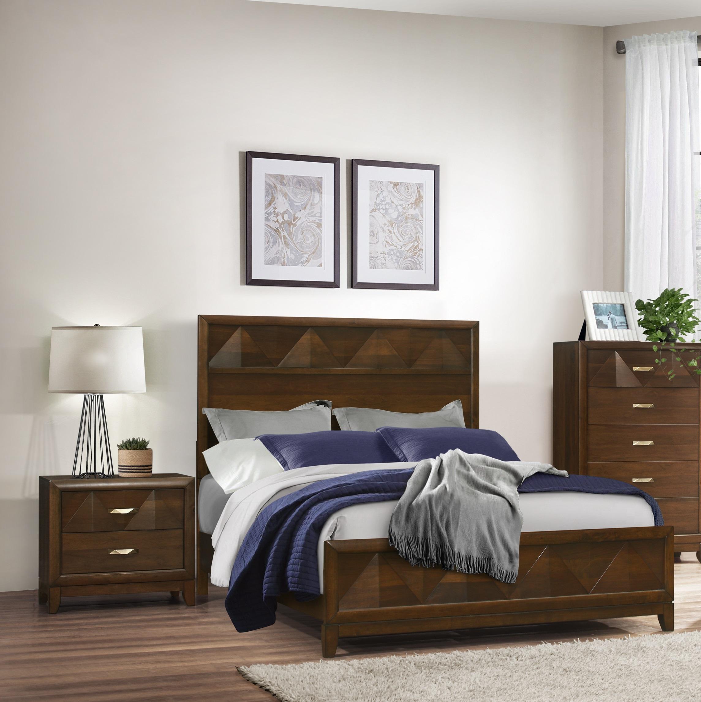 Modern Bed and 2 Nightstands Set 1535-1*-3PC Aziel 1535-1*-3PC in Walnut 