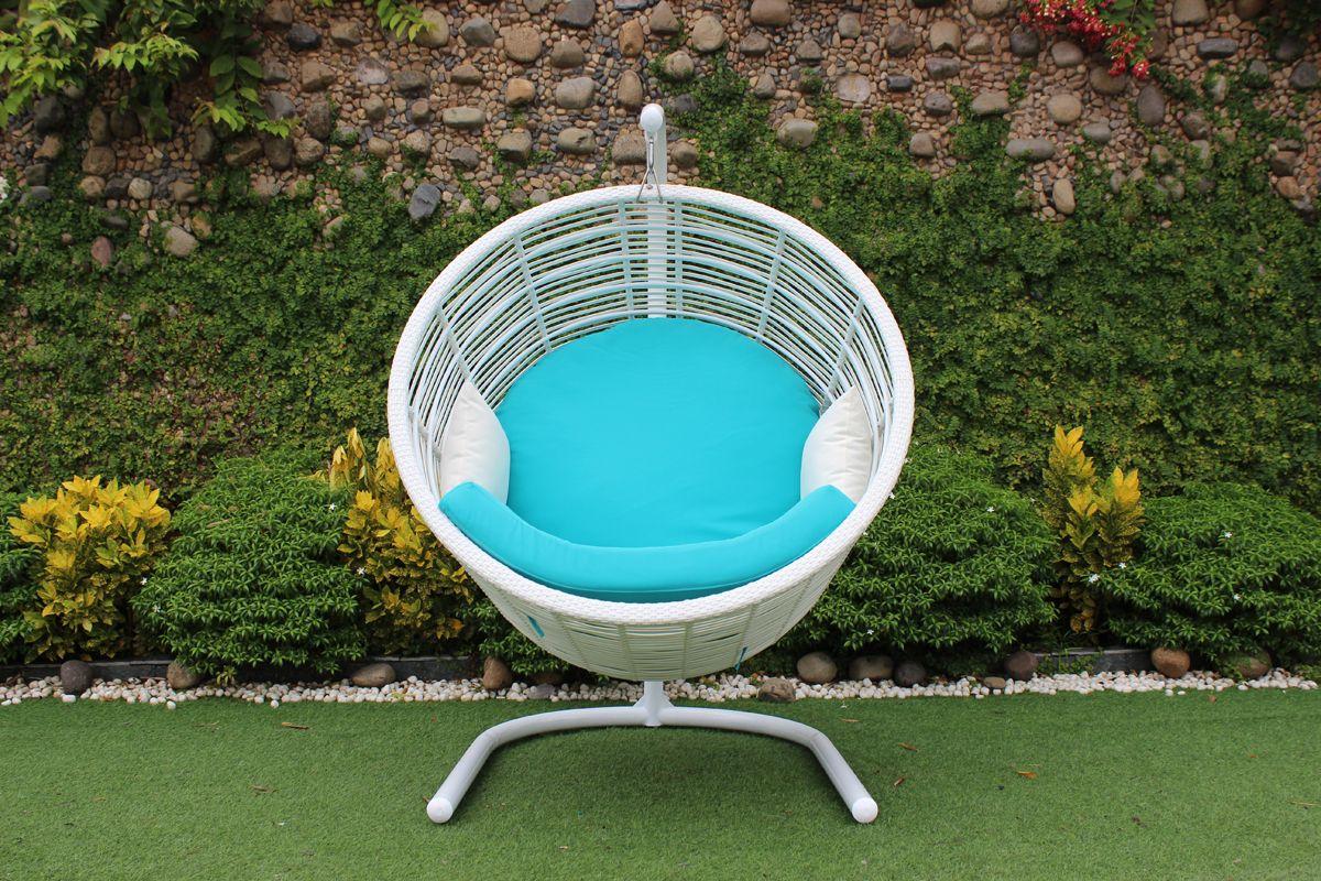 Modern Outdoor Chair Renava Doheny Outdoor Hanging Chair VGATRAHM-011 VGATRAHM-011 in Aqua, White, Blue Fabric