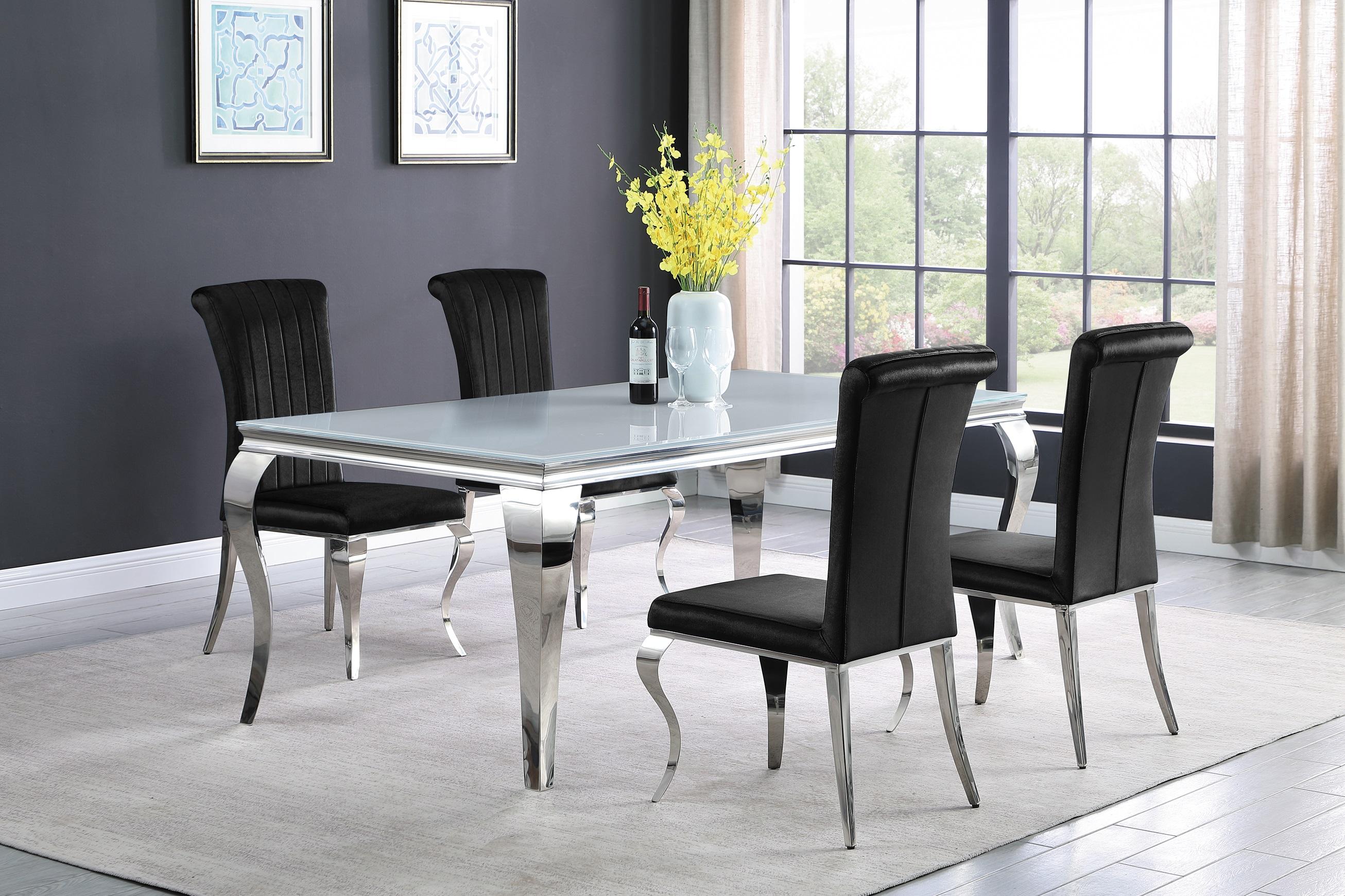 

    
Modern White & Black Stainless Steel Dining Room Set 5pcs Coaster 115081-S5 Carone
