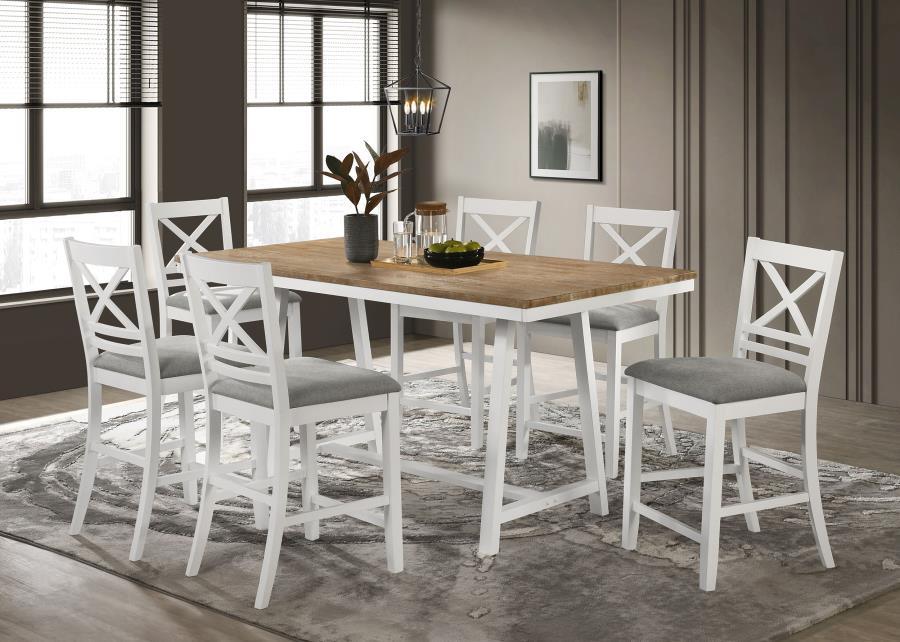 Modern, Farmhouse Counter Height Dining Set Hollis Counter Height Dining Set 8PCS 122248-T-8PCS 122248-T-8PCS in Light Grey, White, Brown Fabric