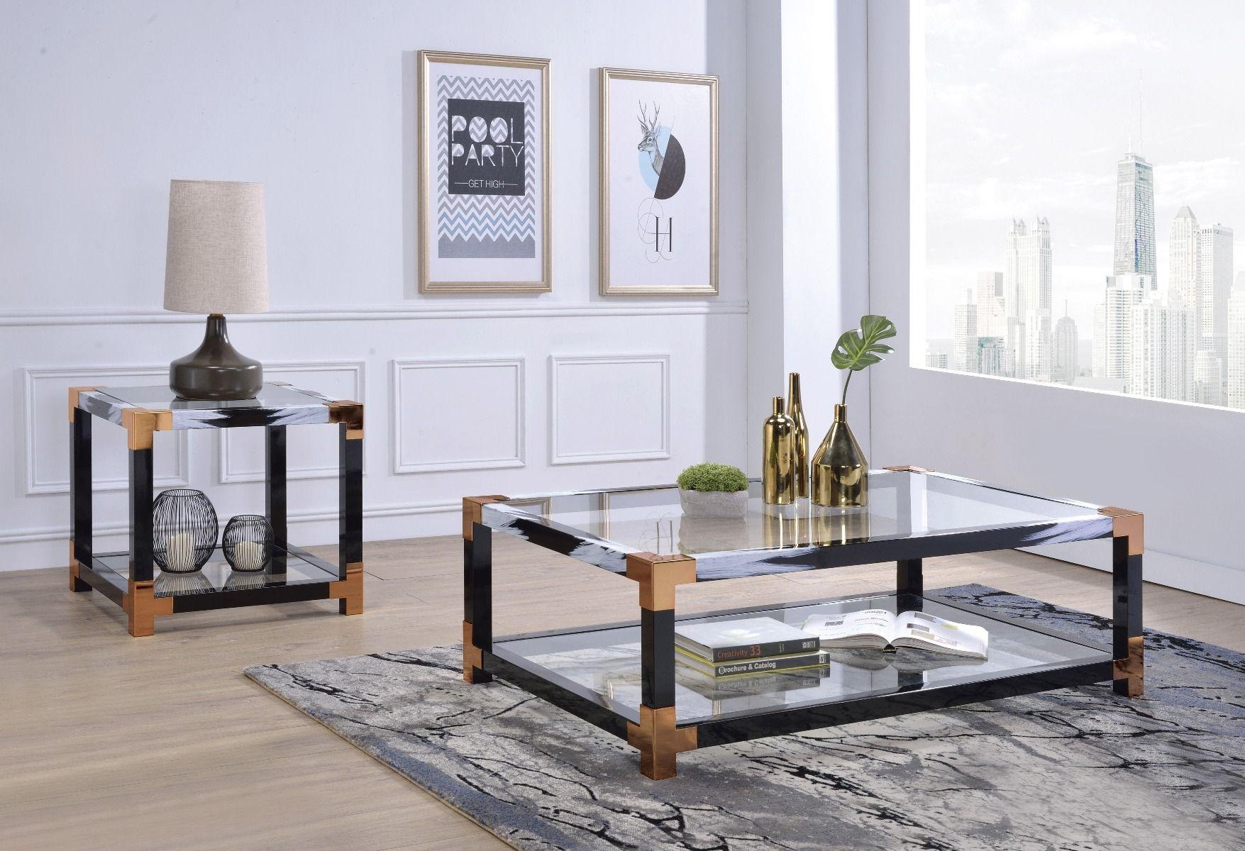 

    
Modern White Brushed & Clear Glass Coffee Table + 2 End Tables by Acme Lafty 81000-3pcs
