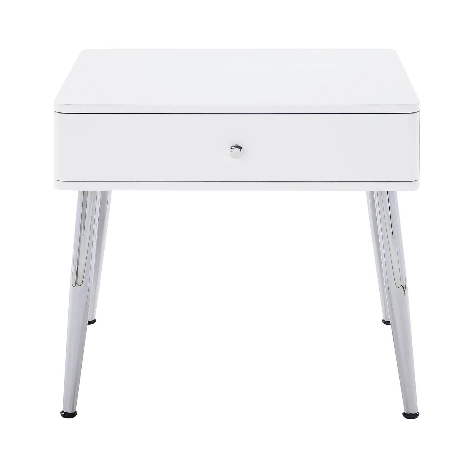 

    
Modern White & Chrome End Table by Acme Weizor 87152

