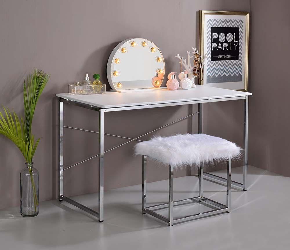 

    
Modern White & Chrome Finish Vanity Table by Acme AC00903 Tennos
