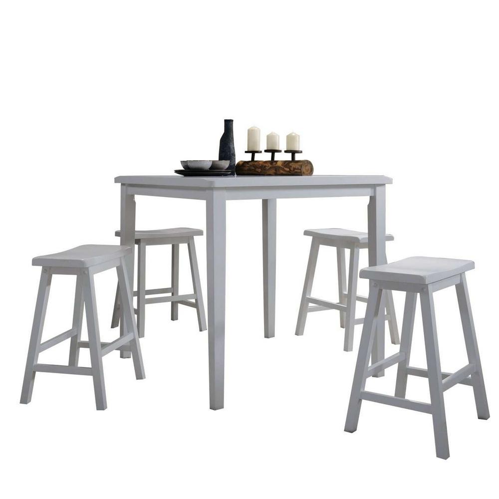 

    
Modern White Counter Table + 4x Stools Set by Acme Gaucho 07289-5pcs
