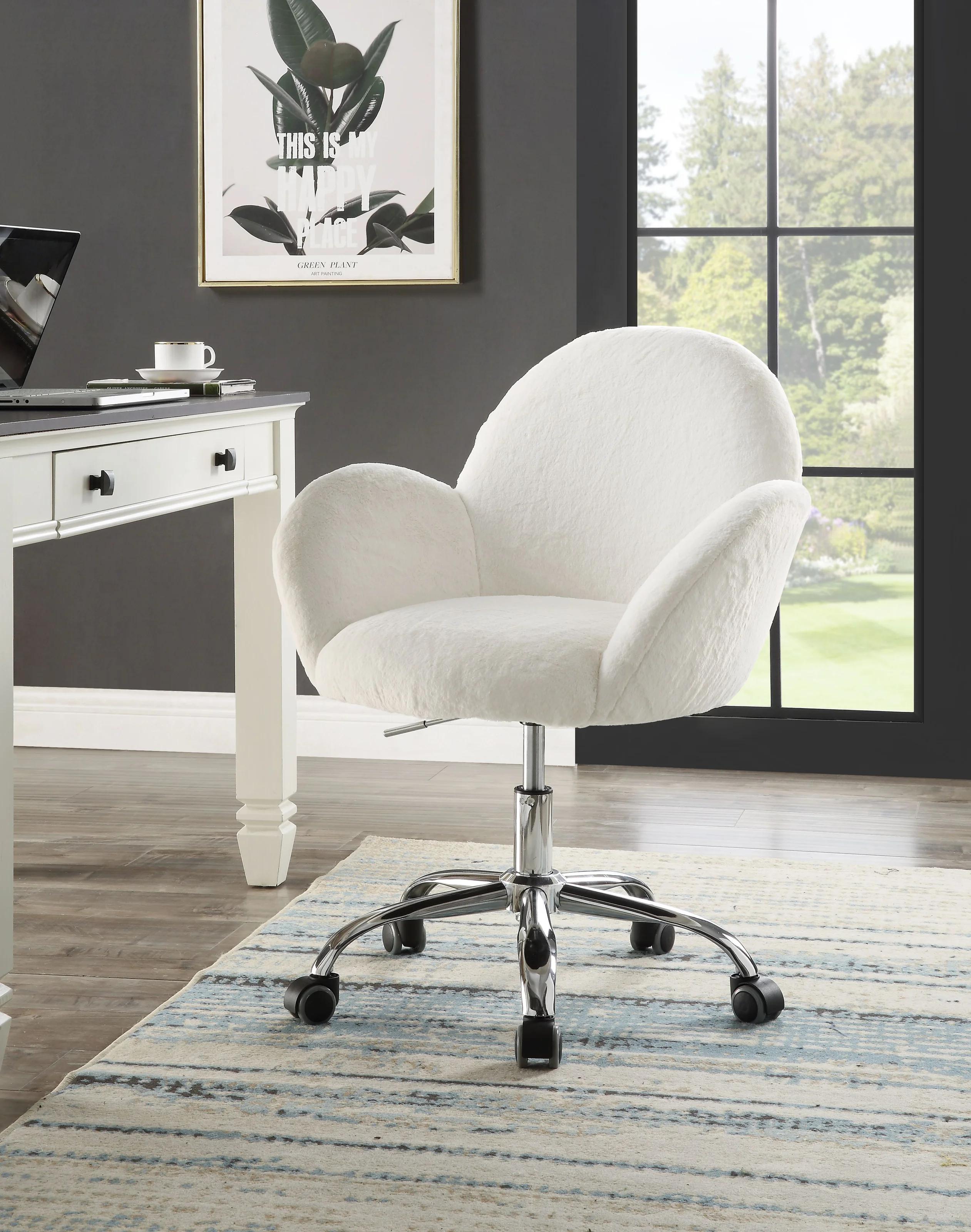 

    
Modern White Fabric & Chrome Office Chair by Acme Jago OF00119
