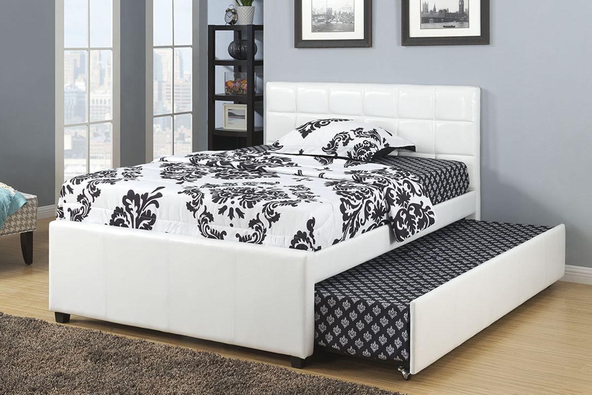 Modern Trundle Bed F9216 F9216F in White Faux Leather