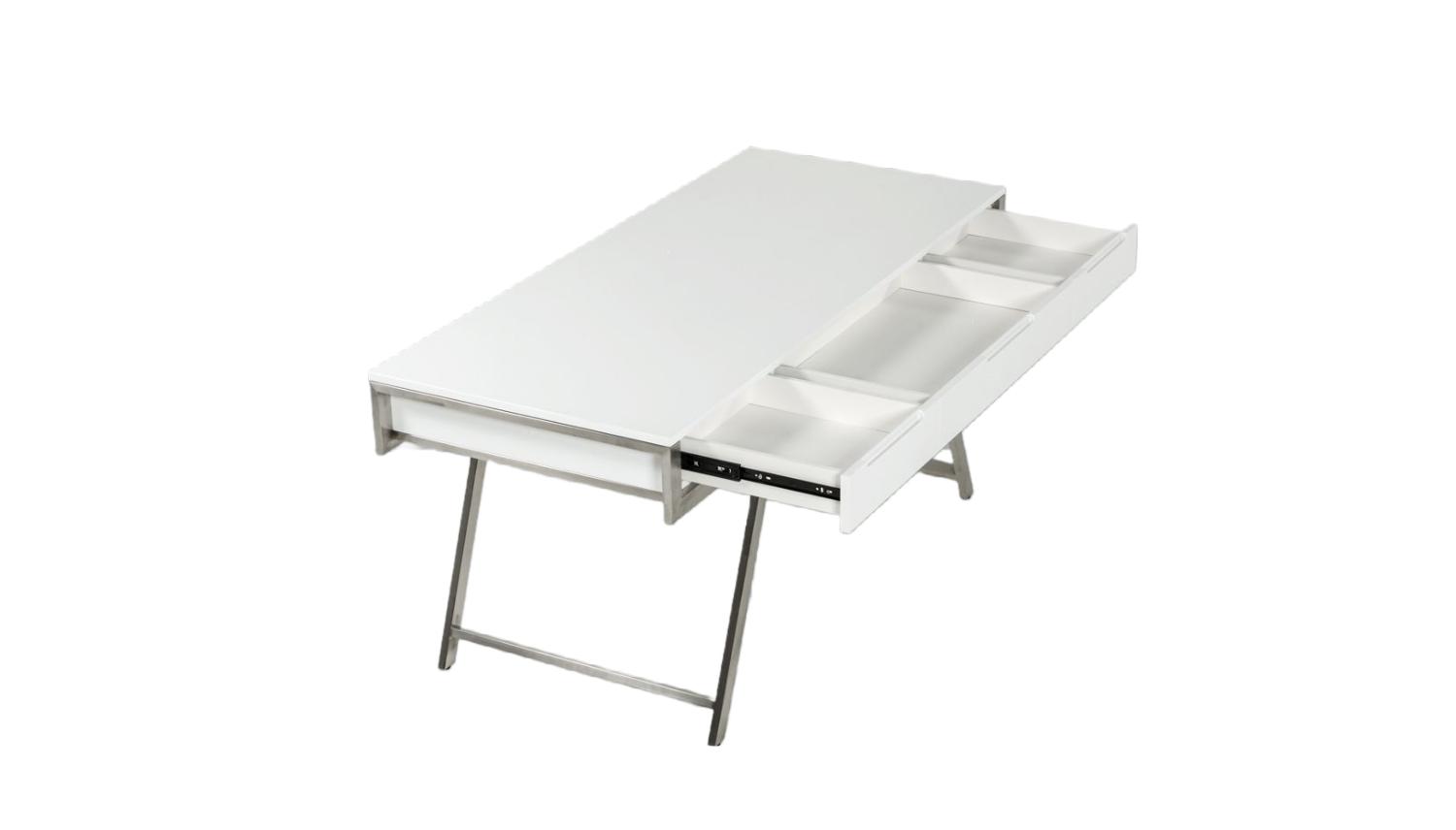 

    
Modern White Gloss Desk w/ 3 Drawers by VIG Modrest Dessart
