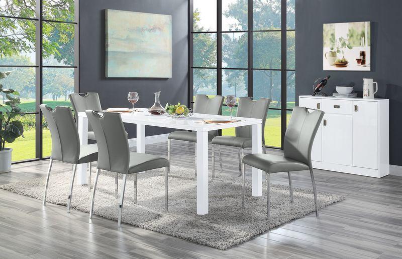 

    
Modern White High Gloss Dining Table + 6x Chairs by Acme Pagan DN00740-7pcs
