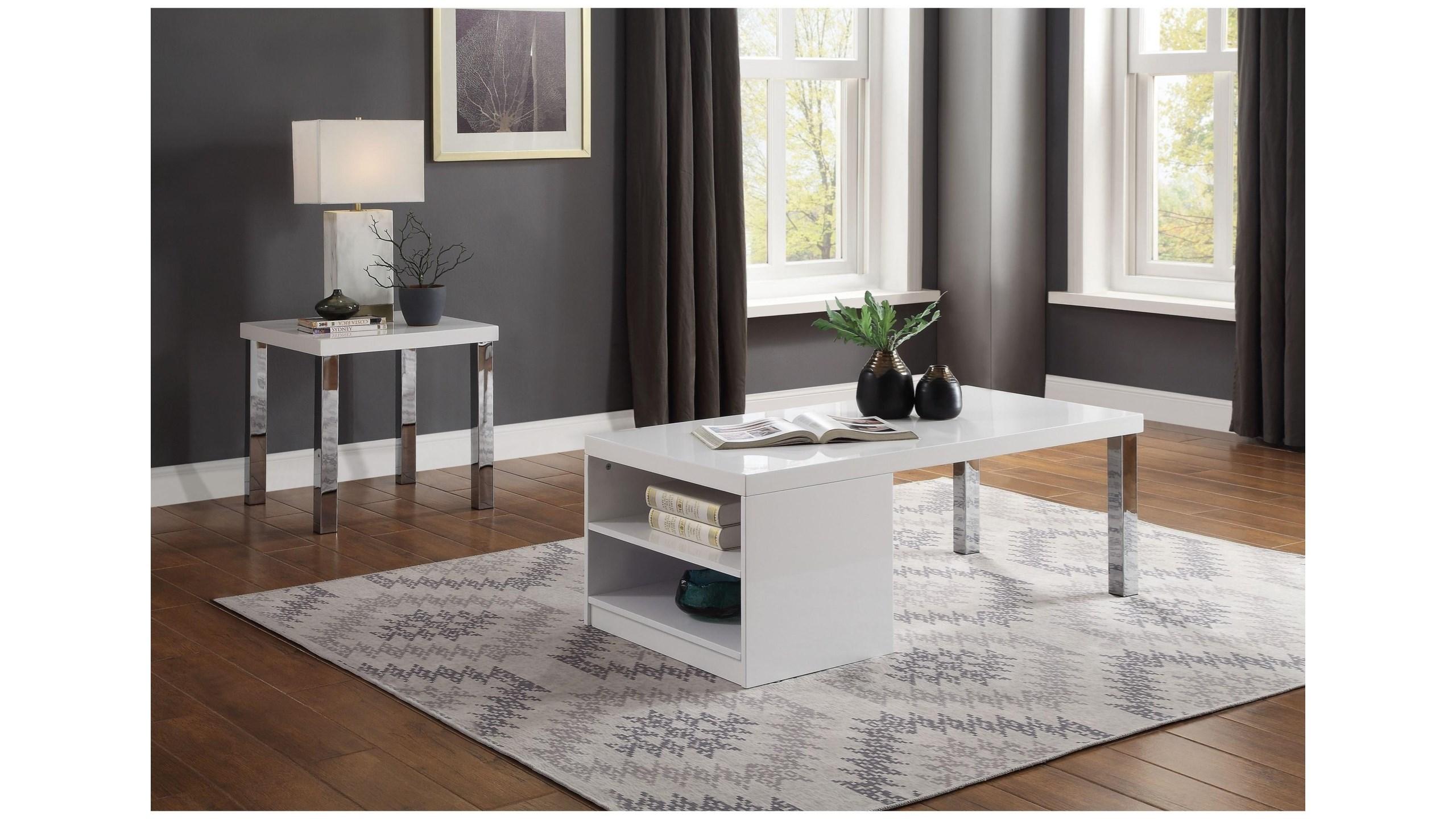 Modern Coffee Table and 2 End Tables Harta 82330-3pcs in White 