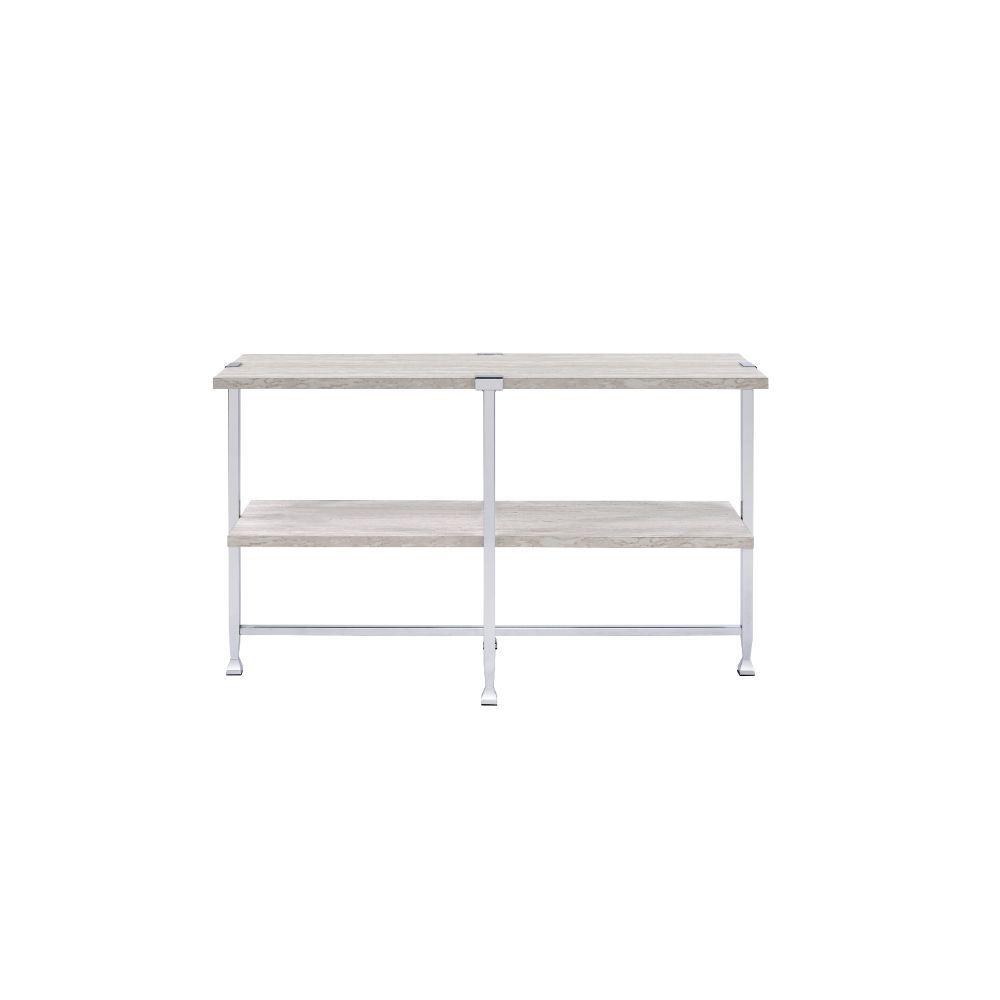 

    
Modern White Oak & Chrome Wood Sofa Table by Acme Brecon 83213
