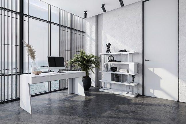 

    
Modern White & Stainless Steel Home Office Desk by VIG Modrest Chelsey
