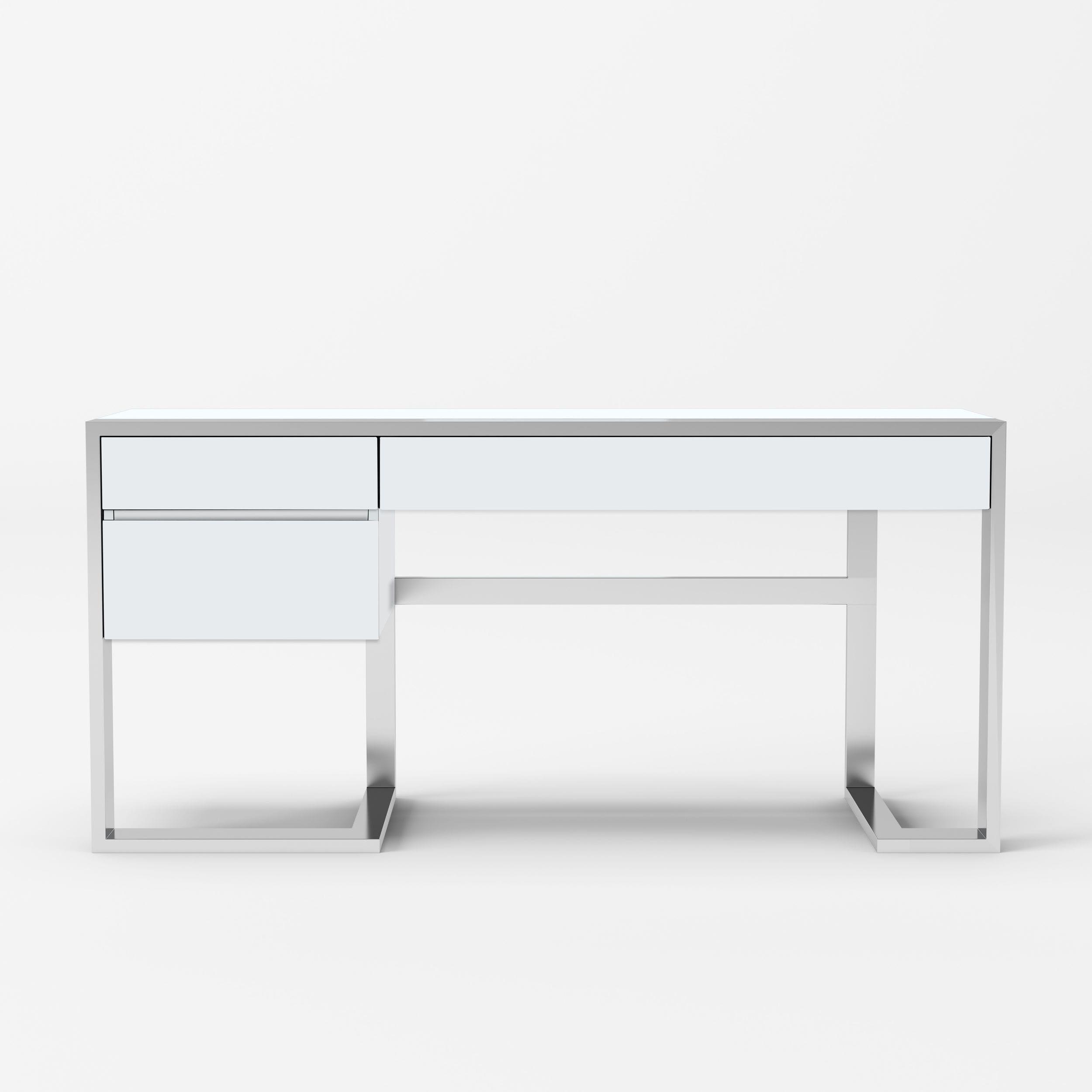 

    
Modern White & Stainless Steel Home Office Desk by VIG Modrest Fauna
