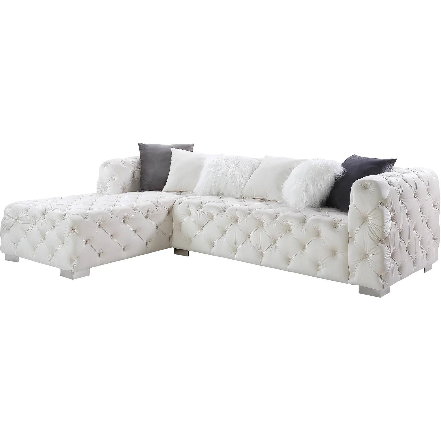 

    
Modern White Velvet Sectional Sofa + Ottoman by Acme Qokmis LV00391-3pcs
