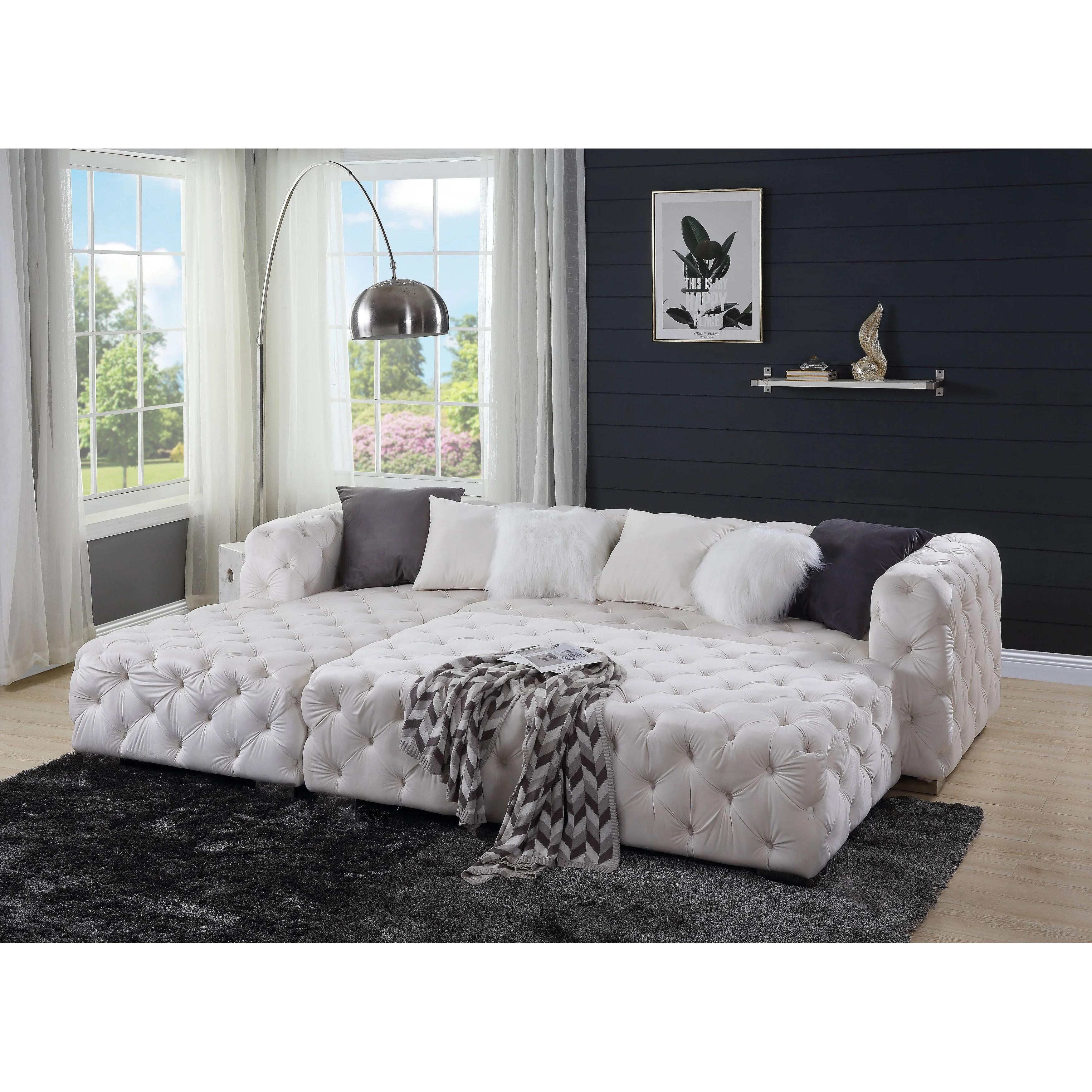 

    
Modern White Velvet Sectional Sofa + Ottoman by Acme Qokmis LV00391-3pcs
