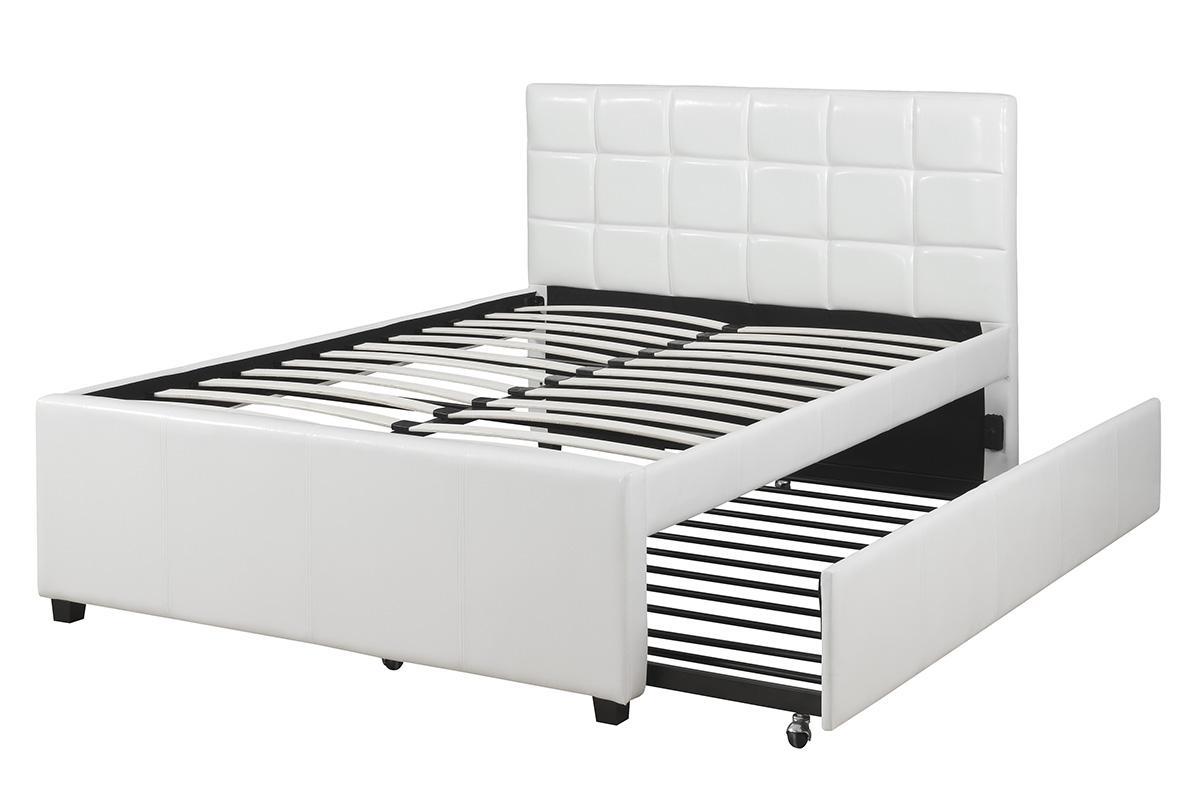 

    
White Faux Leather Twin Size Bed w/ Trundle F9216 Poundex Modern
