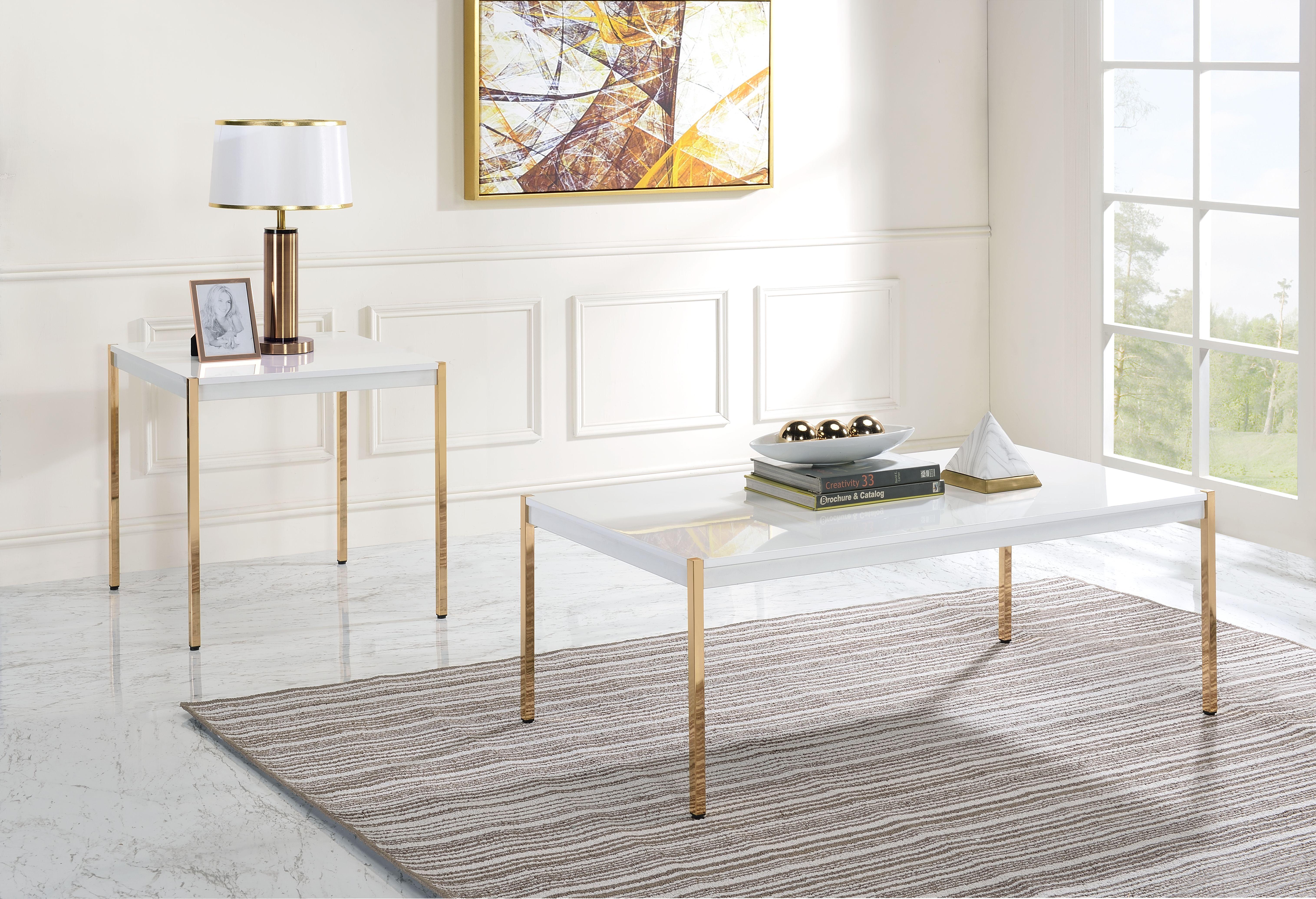 

    
Modern Wood White & Gold Coffee Table + 2 End Tables by Acme Otrac LV00034-3pcs
