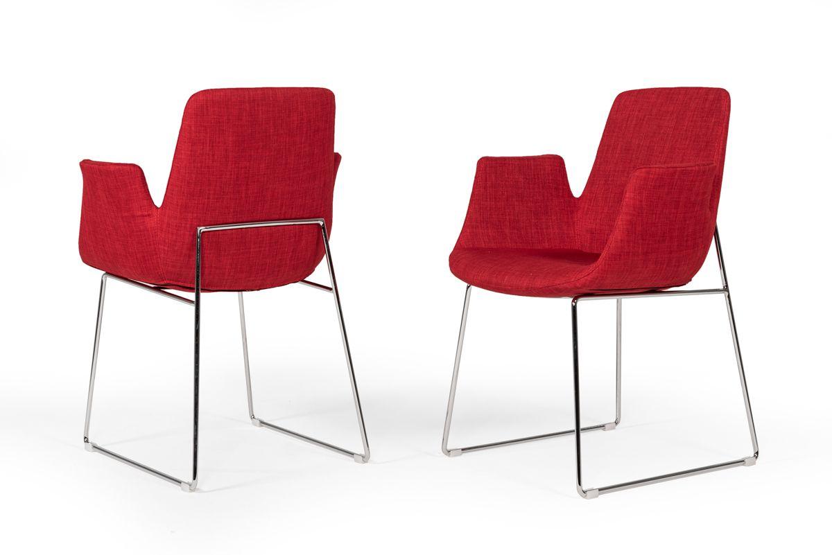 Modern Dining Chair Set Modrest Altair VGOBTY100-F-RED in Red Fabric