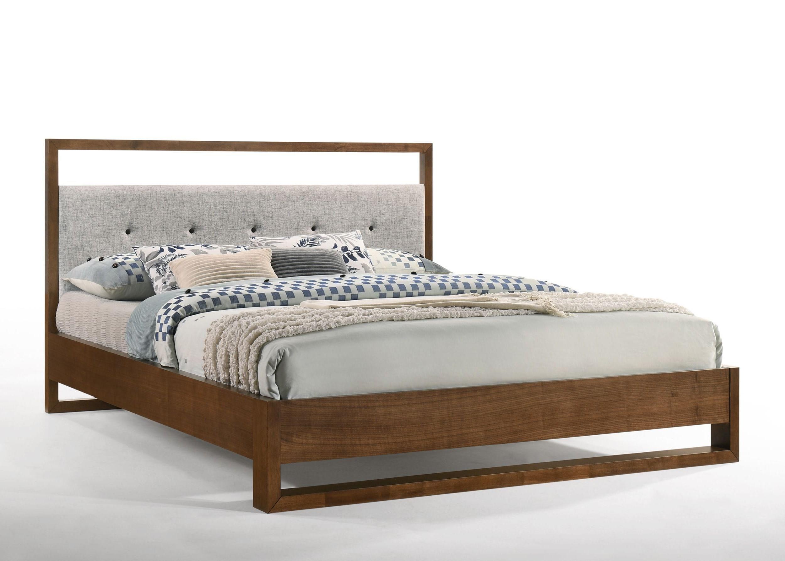 Modern Panel Bed Falcor VGMABR-107-BED-K in Walnut, Gray Fabric