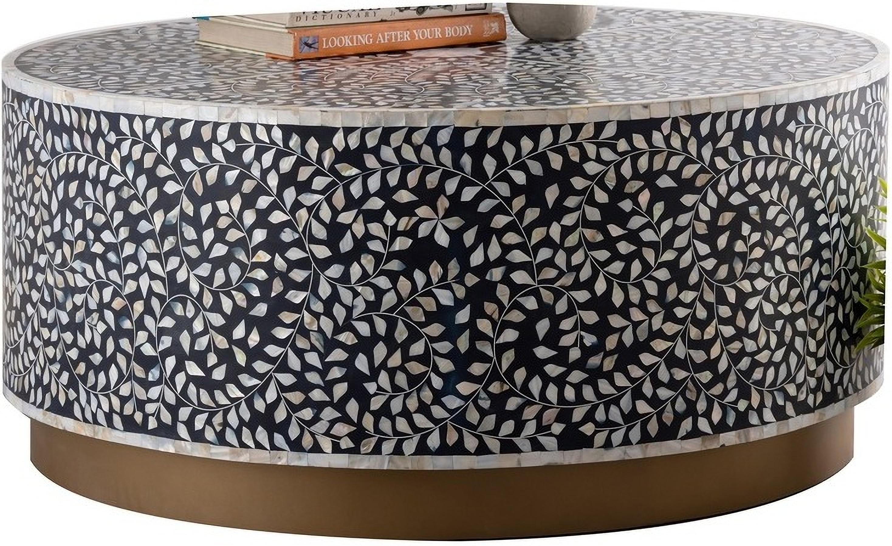 

    
Mother of Pearl Handmade Coffee Table In Navy LUXE Galaxy Home Modern
