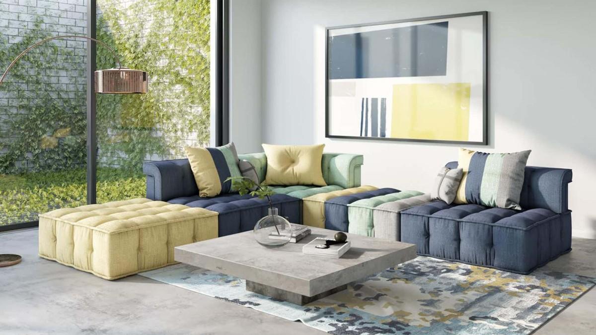 Contemporary Sectional Sofa Divani Casa Dubai-2 VGKN8450-2 in Multi, Yellow, Green, Blue Floss fabric