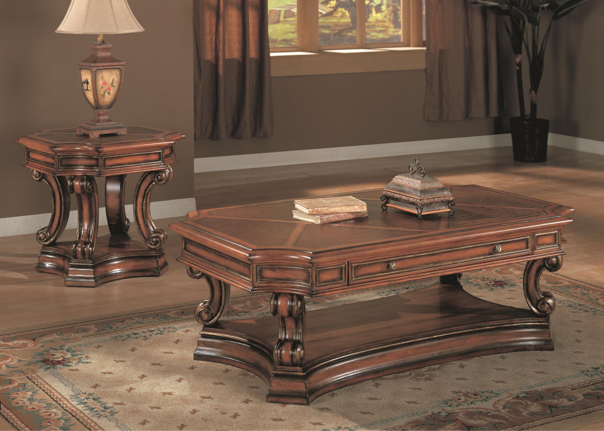 Classic Coffee Table Cartago CA8877CT in Brown Leather