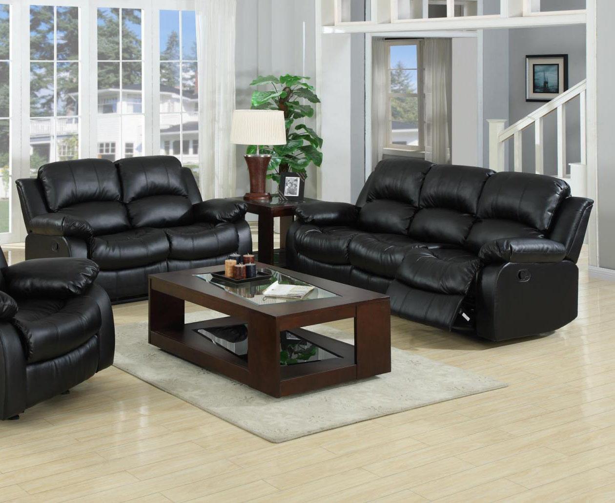 Traditional Sectional Living Room Set Kaden 1075-BLK-Set-2 in Black Leather