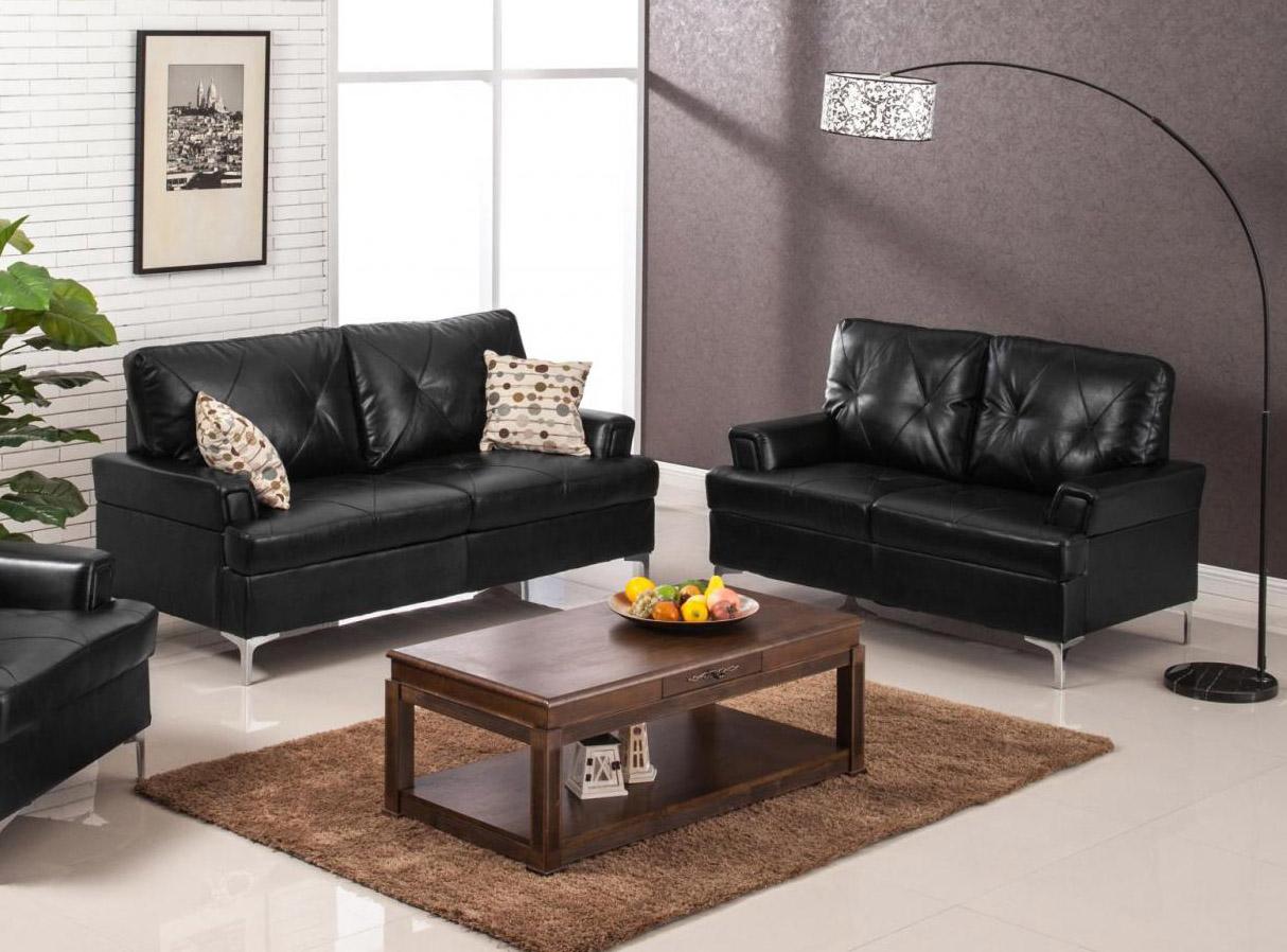 Classic, Traditional Sofa Loveseat Walker 7605-BK-Set-2 in Black Bonded Leather