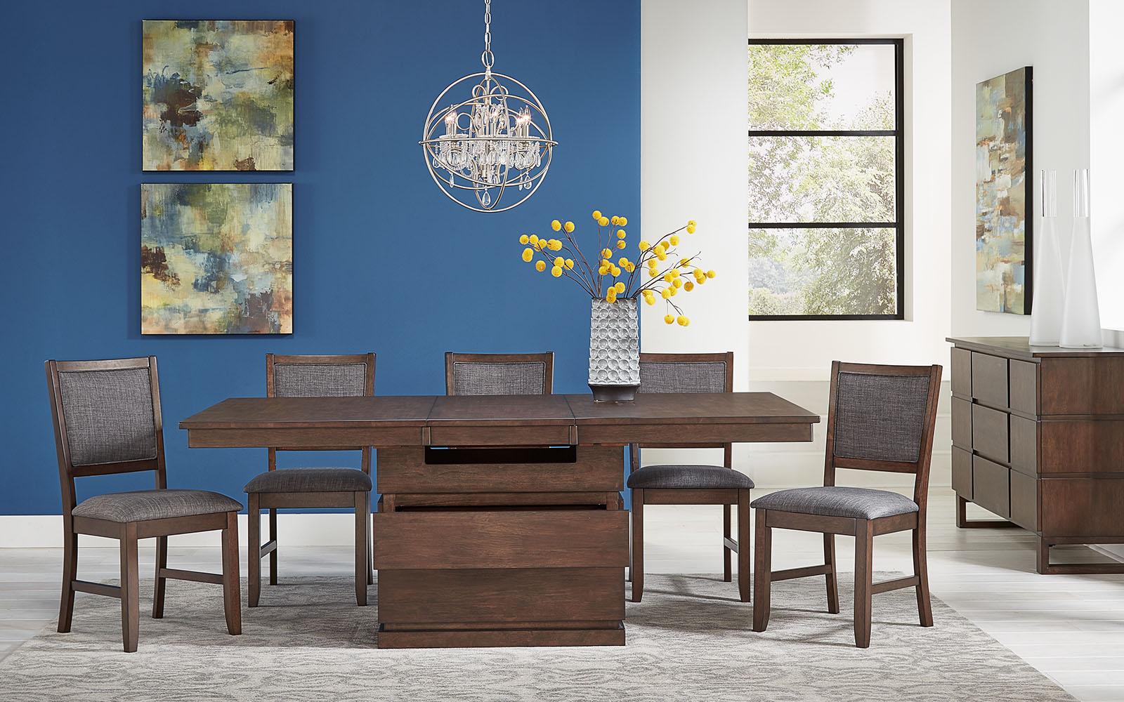 Rustic Dining Table Set Chesney CHSFB6300-Set-8 in Brown, Natural Faux Leather