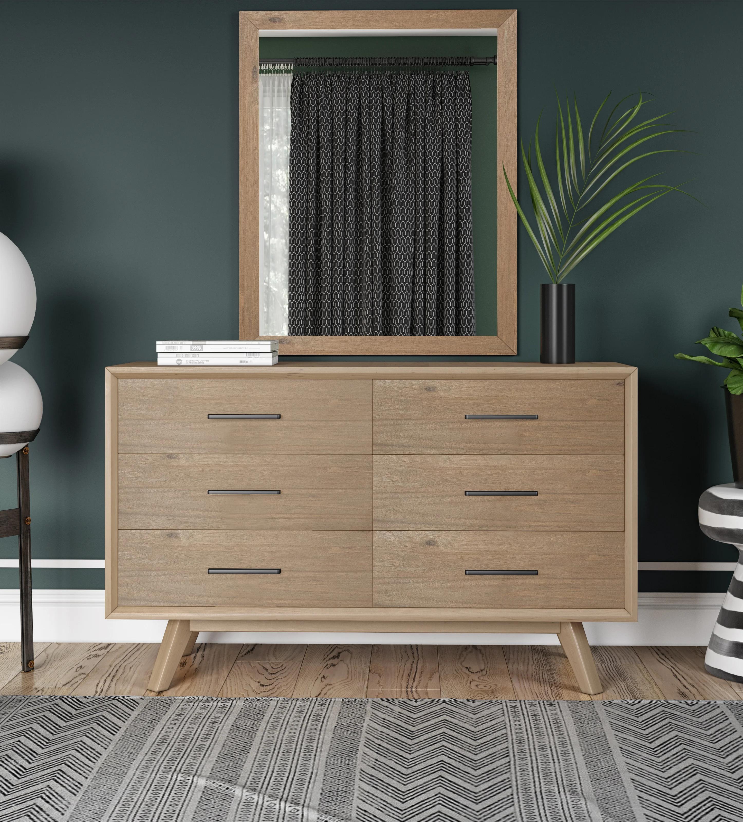 Contemporary, Rustic Dresser With Mirror Claire VGWDWIN-DR06-DRS-2pcs in Light Brown, Natural 