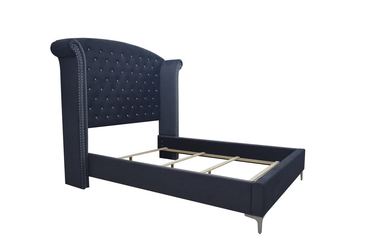 

    
Navy Blue Velvet Queen Size Wingback Bed by Crown Mark Lucinda B9260-Q-Bed

