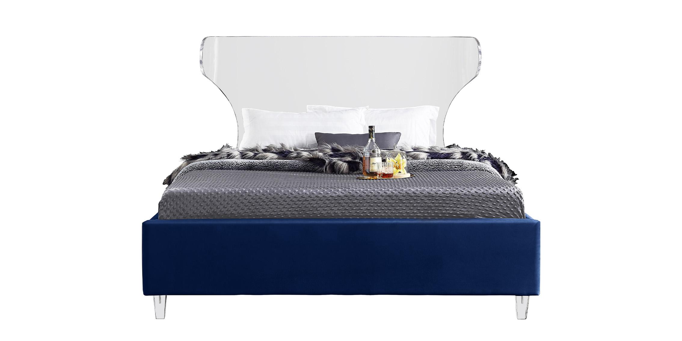 

    
Navy Fabric & Acrylic Headboard Queen Bed GHOST Navy-Q Meridian Contemporary
