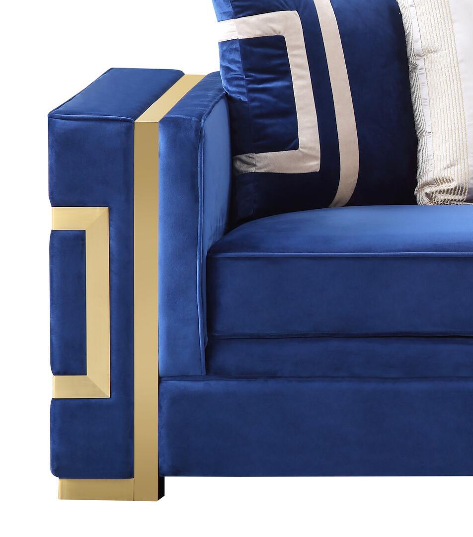 

    
Lawrence-Set-2 Navy Fabric Sofa & Loveseat Set 2Pcs w/ Gold Steel Legs Transitional Cosmos Furniture Lawrence
