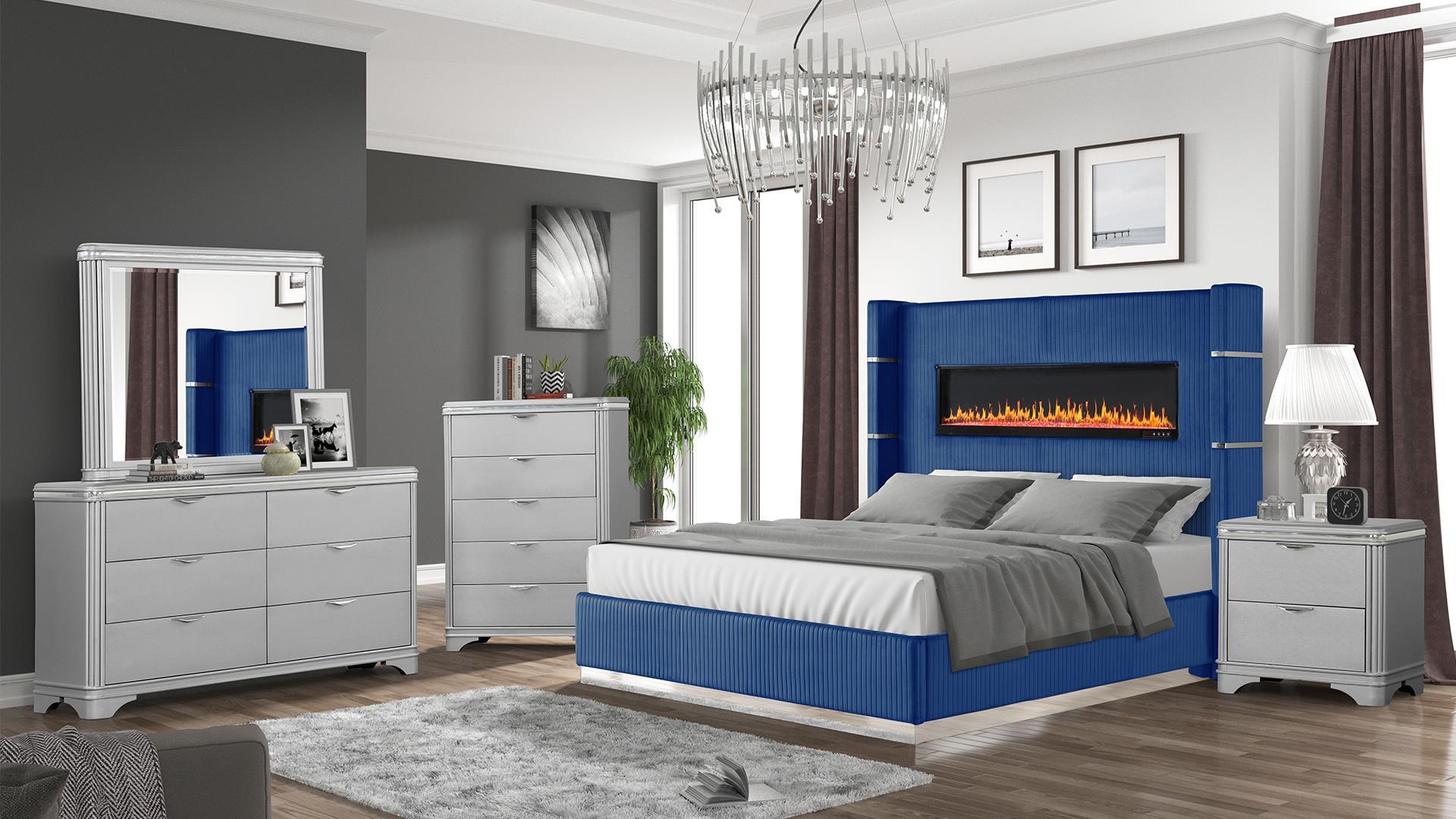 

    
Navy Queen Bedroom Set 4Pcs LIZELLE Galaxy Home Contemporary Luxury
