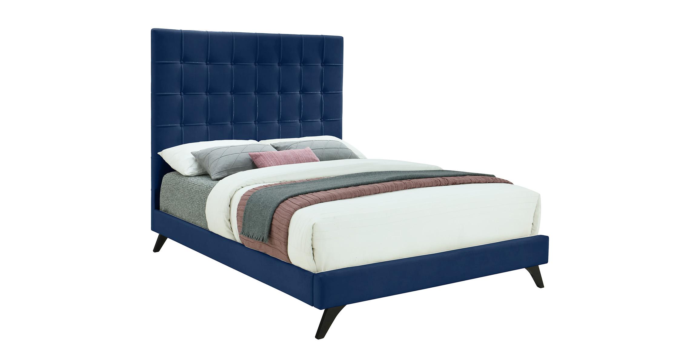 Contemporary, Modern Platform Bed ELLY EllyNavy-F EllyNavy-F in Navy, Espresso Fabric