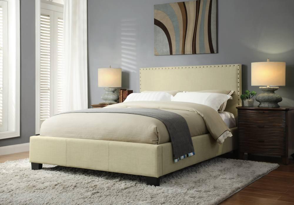 Contemporary Platform Bed TAVEL 3ZS1L512 in Neutral Linen
