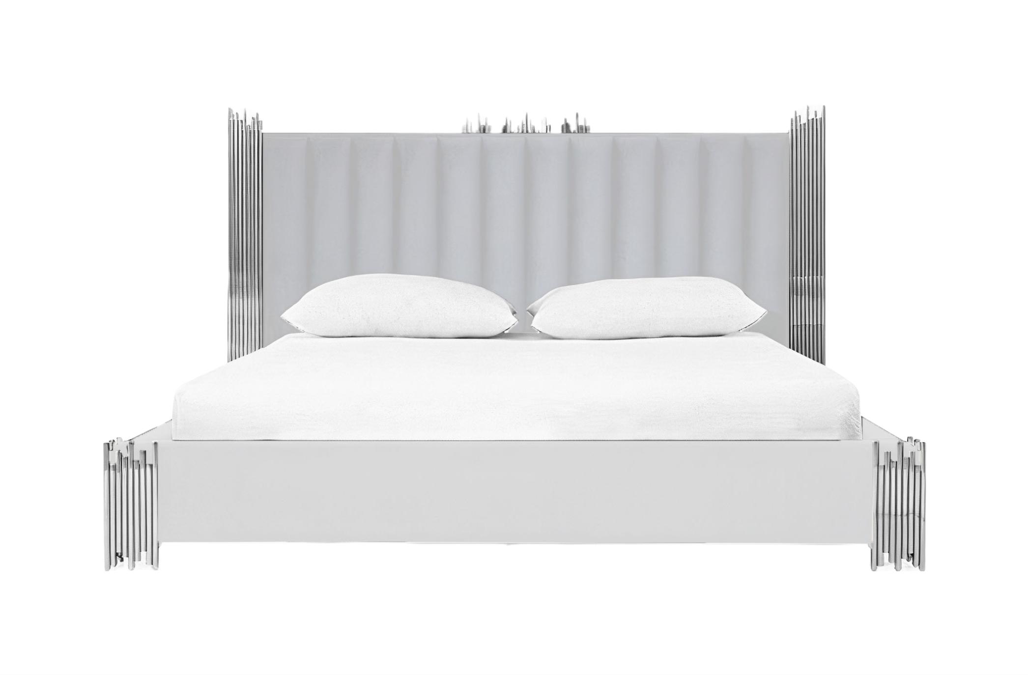 

    
White PU & Silver Accents King Size Platform Bed by VIG Modrest Token
