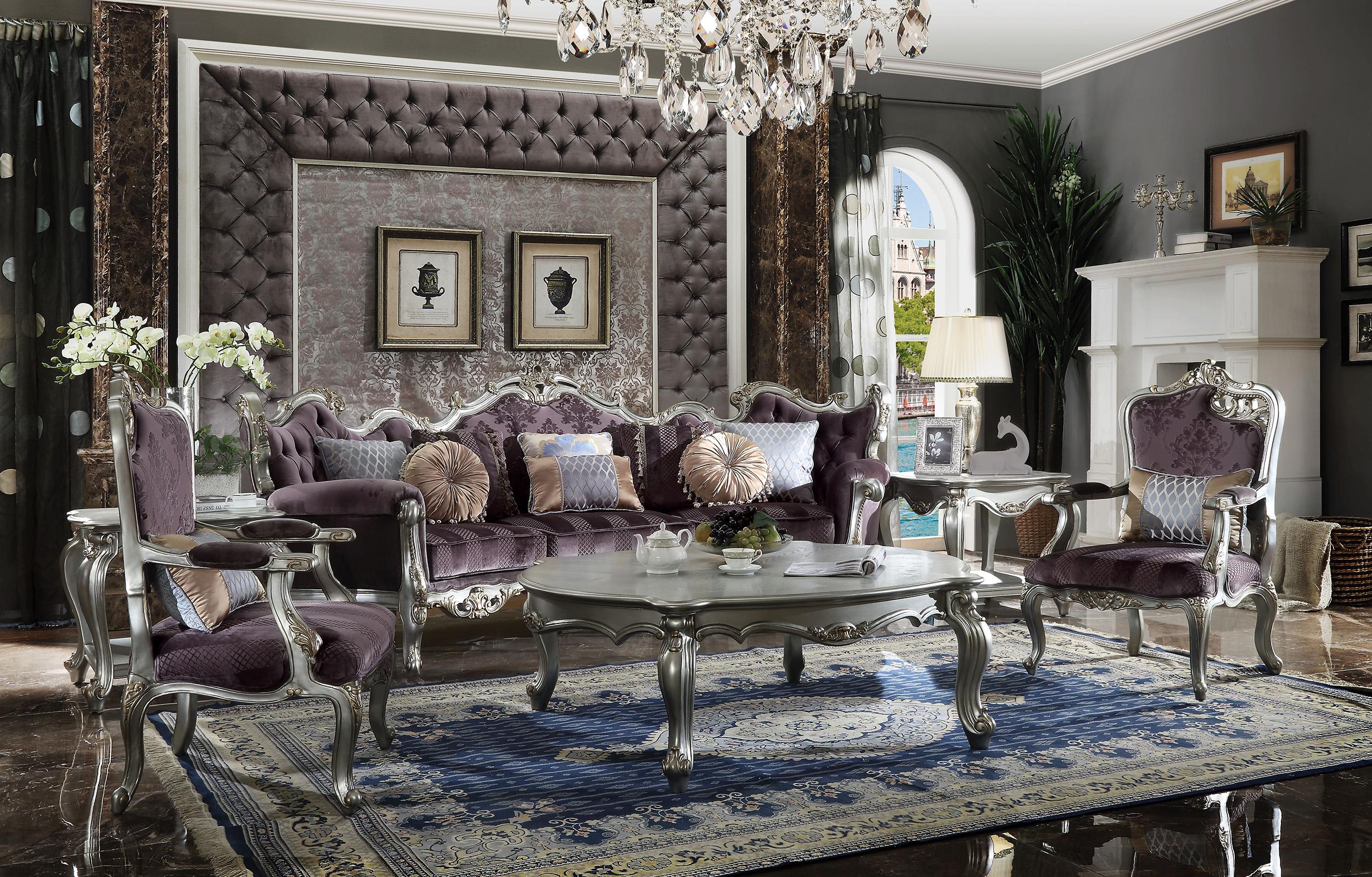 Classic, Traditional Sofa Set Picardy II 53465 53465-Set-3-Picardy II in Platinum, Antique, Violet Velvet