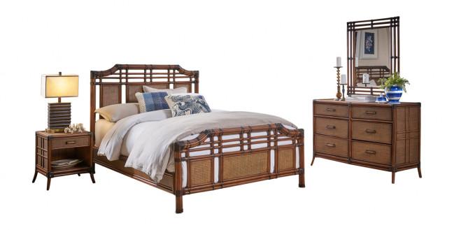 Contemporary Panel Bedroom Set Palm Island 1102-5651-ATQ-6BK in Brown 