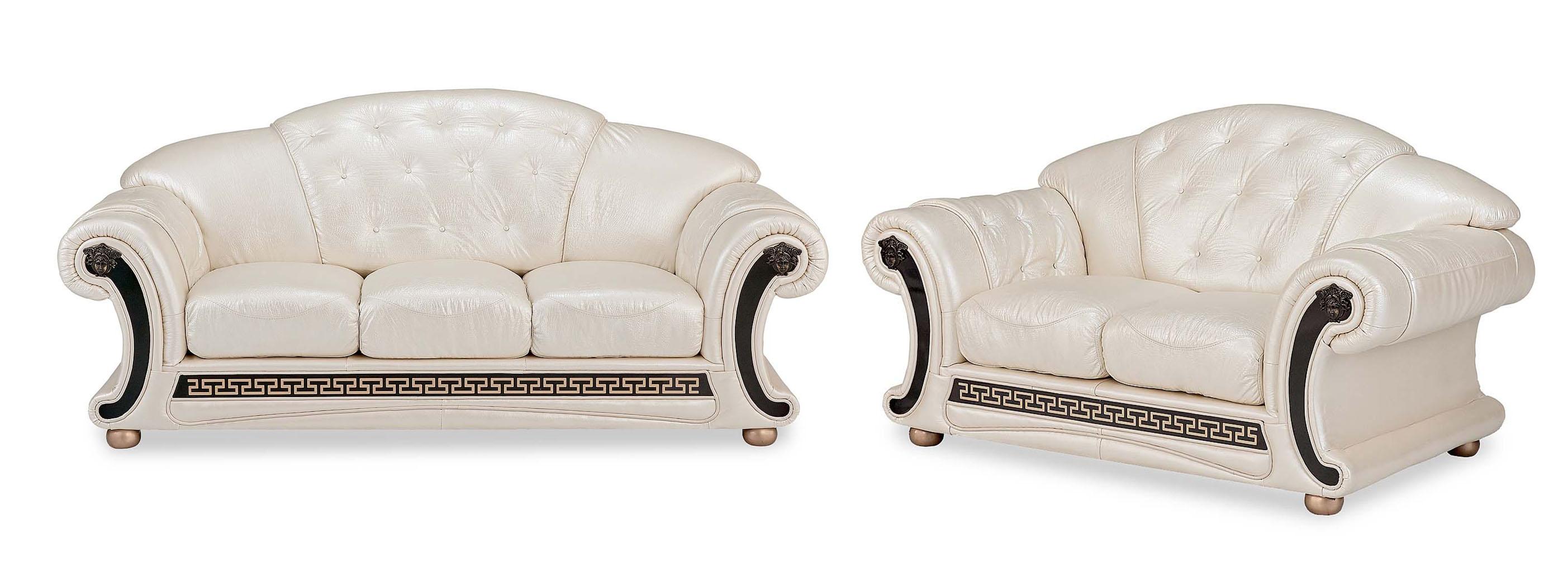 Traditional Sofa and Loveseat Set Apolo ESF-Apolo Pearl-2PC in White Top grain leather