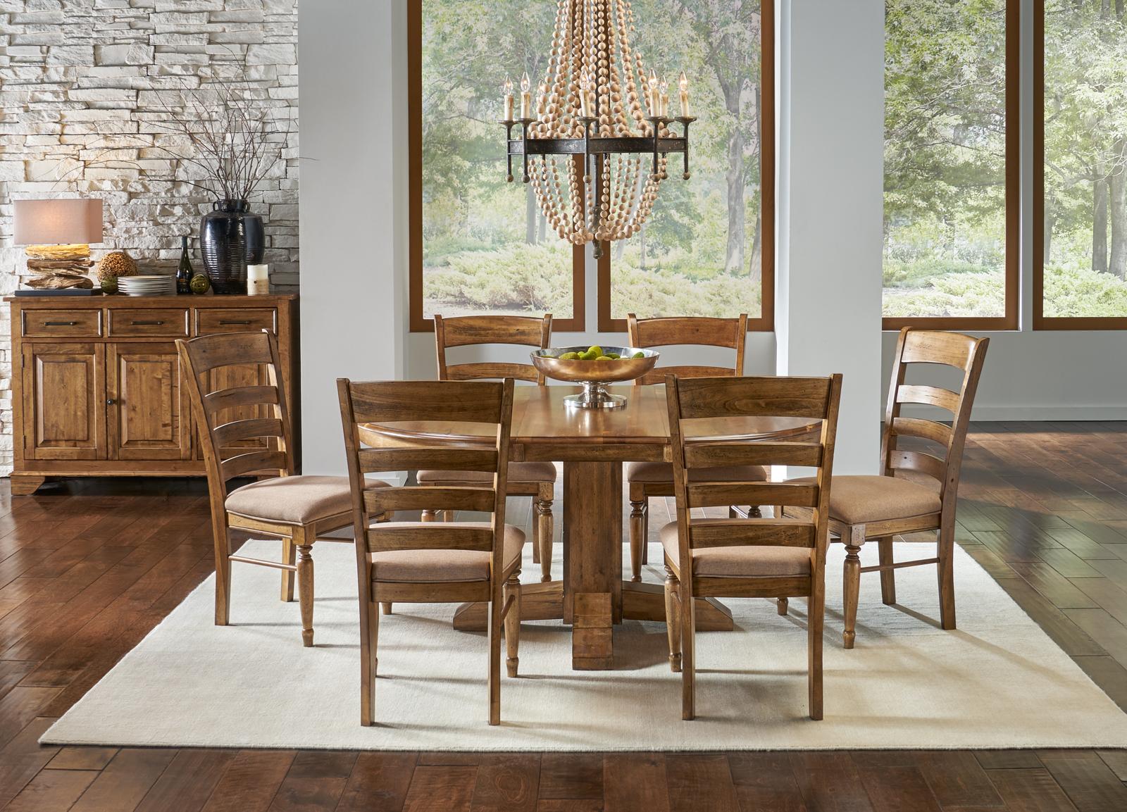 Rustic Dining Table Set Bennett BENSQ6250-Set-7 in Brown Fabric