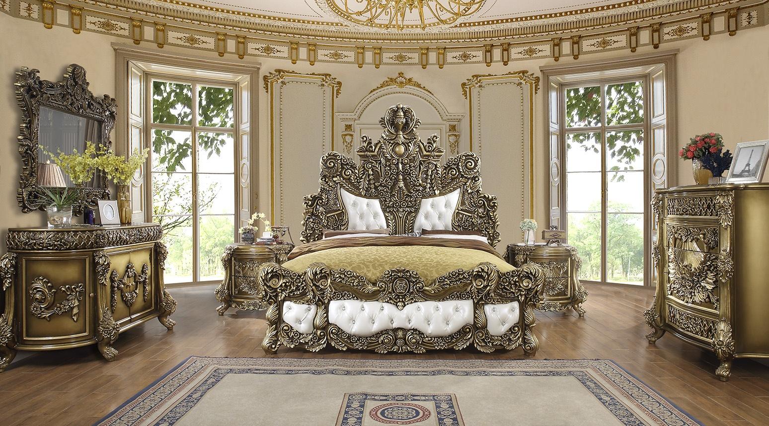 

    
Perfect Brown & Gold King Bedroom Set 5 Psc Traditional Homey Design HD-1802
