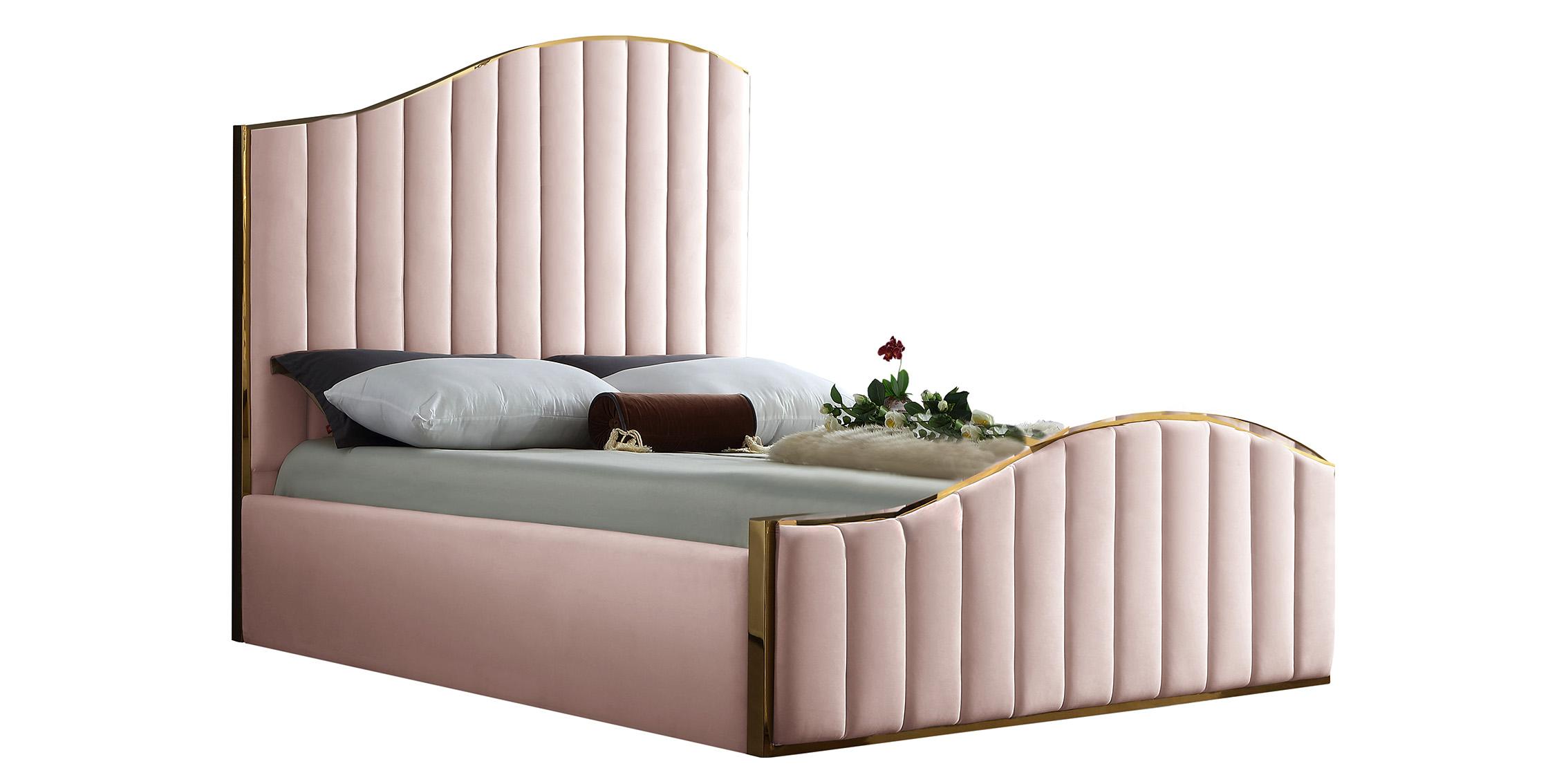 Contemporary, Modern Platform Bed JOLIE JoliePink-Q JoliePink-Q in Pink Velvet