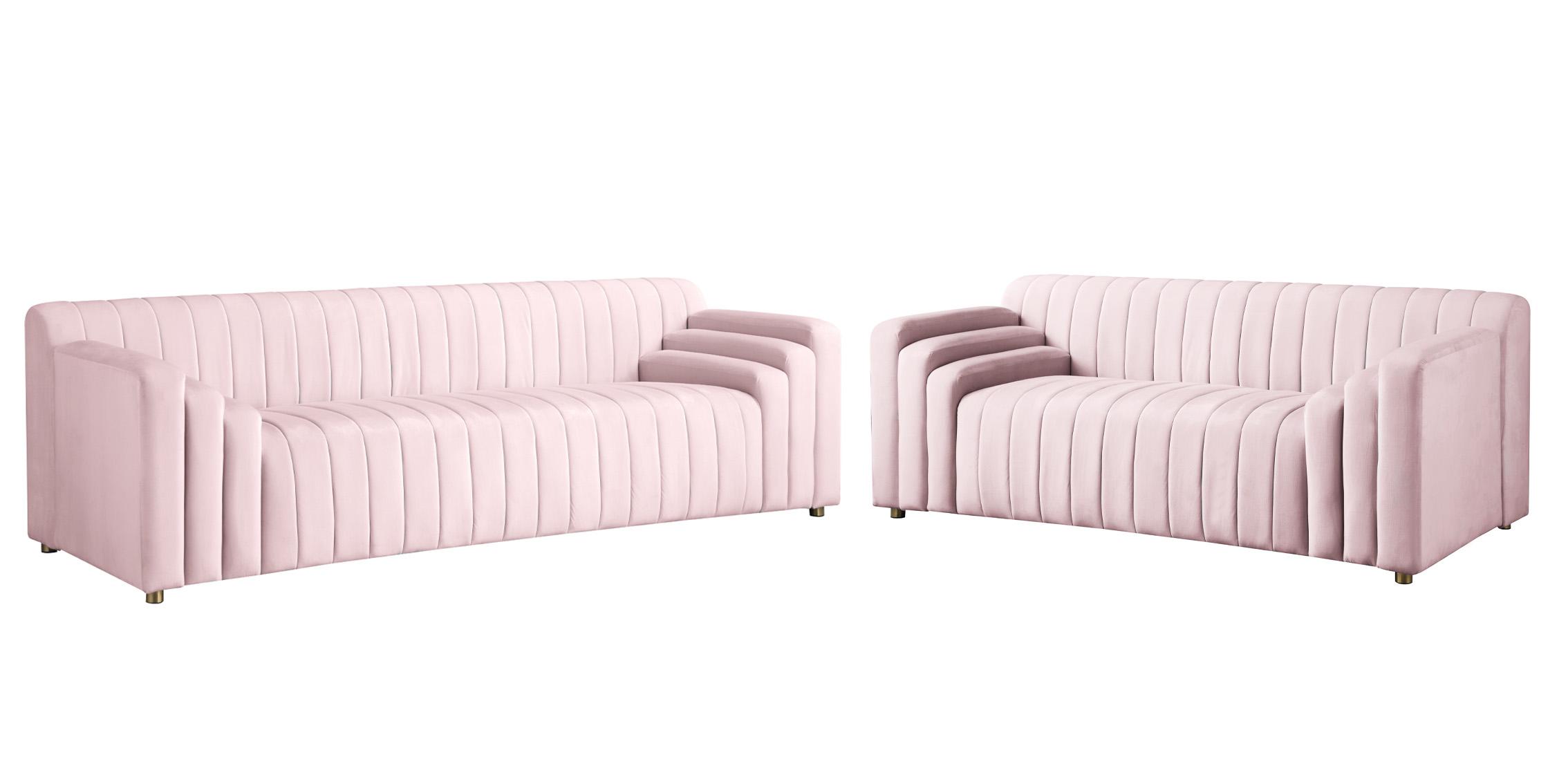 

    
Pink Velvet Channel Tufted Sofa Set 2Pcs NAYA 637Pink-S Meridian Contemporary
