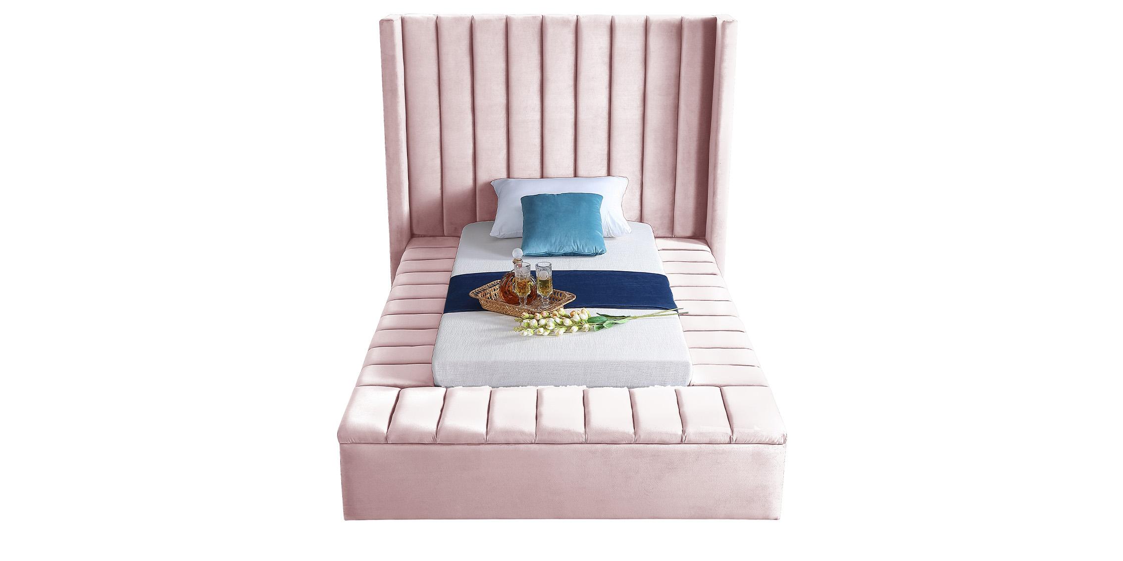 

        
704831402315Pink Velvet Channel Tufted Storage Twin Bed KIKI Meridian Contemporary Modern
