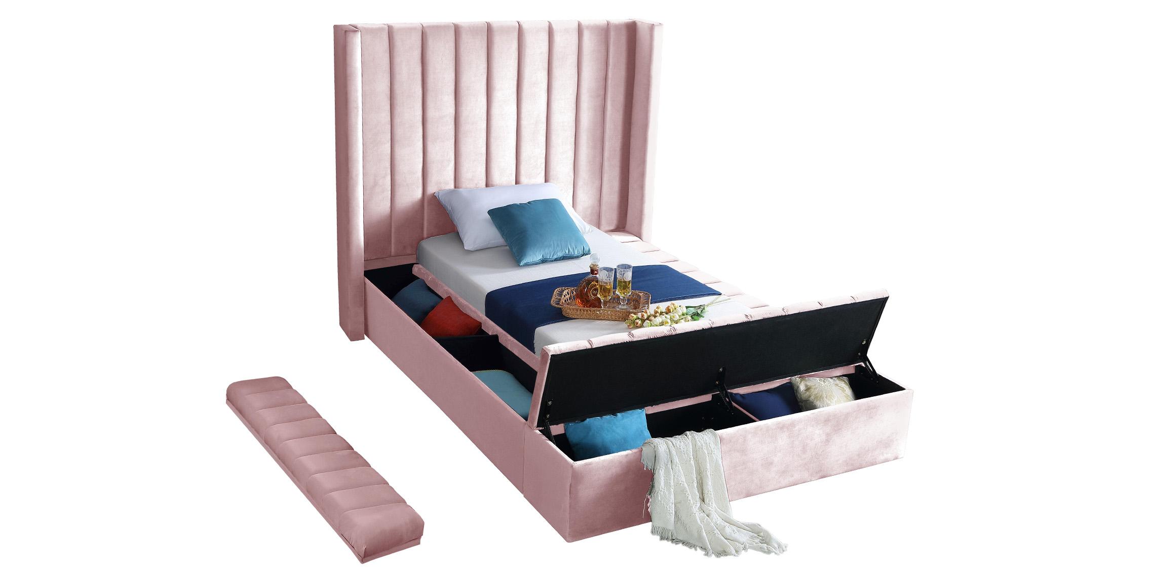 

    
KikiPink-T Pink Velvet Channel Tufted Storage Twin Bed KIKI Meridian Contemporary Modern
