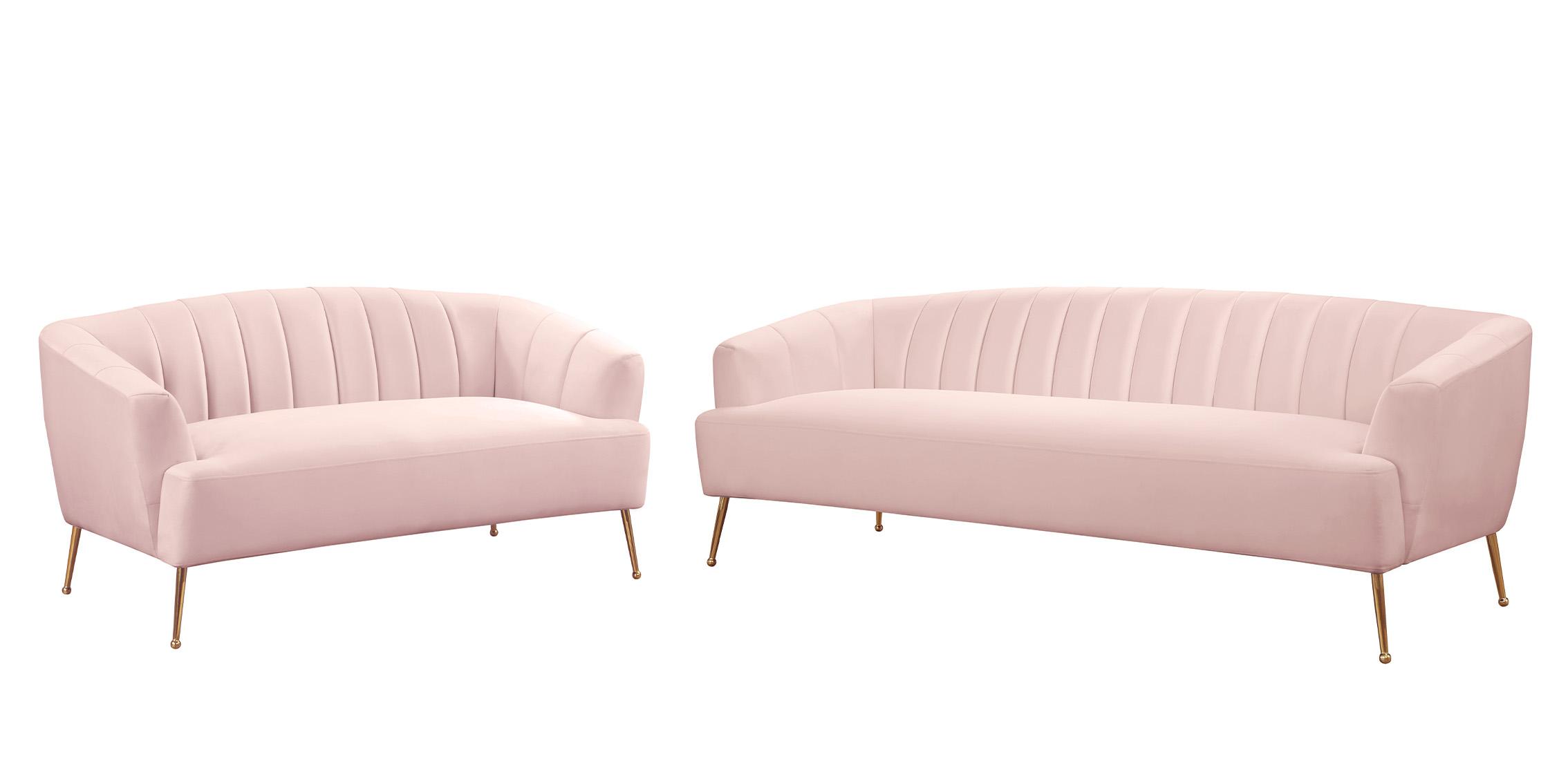 

    
Pink Velvet Channel Tufted Sofa Set 2P TORI 657Pink Meridian Modern Contemporary
